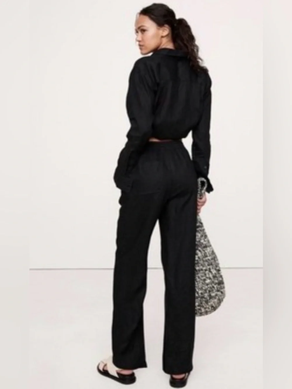 NWT Banana Republic Linen Pull on Ankle Black Pant Sz M (#713472)